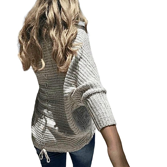 MILITARY HIPPIE Faux Fur Cardigan Sweater Open Front Tie Back Gray New! One Size - Picture 6 of 16